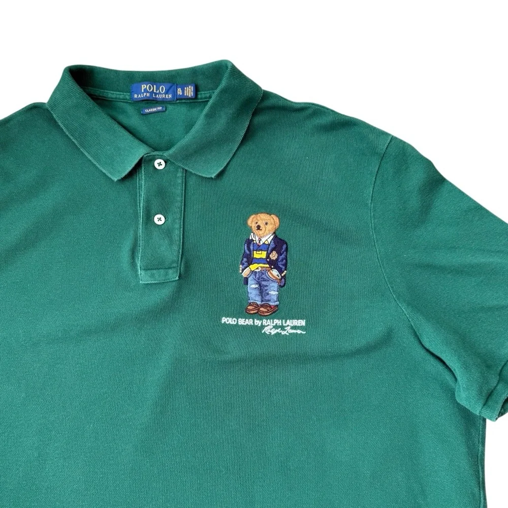 Polo Ralph Lauren Green Polo Bear Mesh Polo Shirt XL Spring Summer Casual EUC